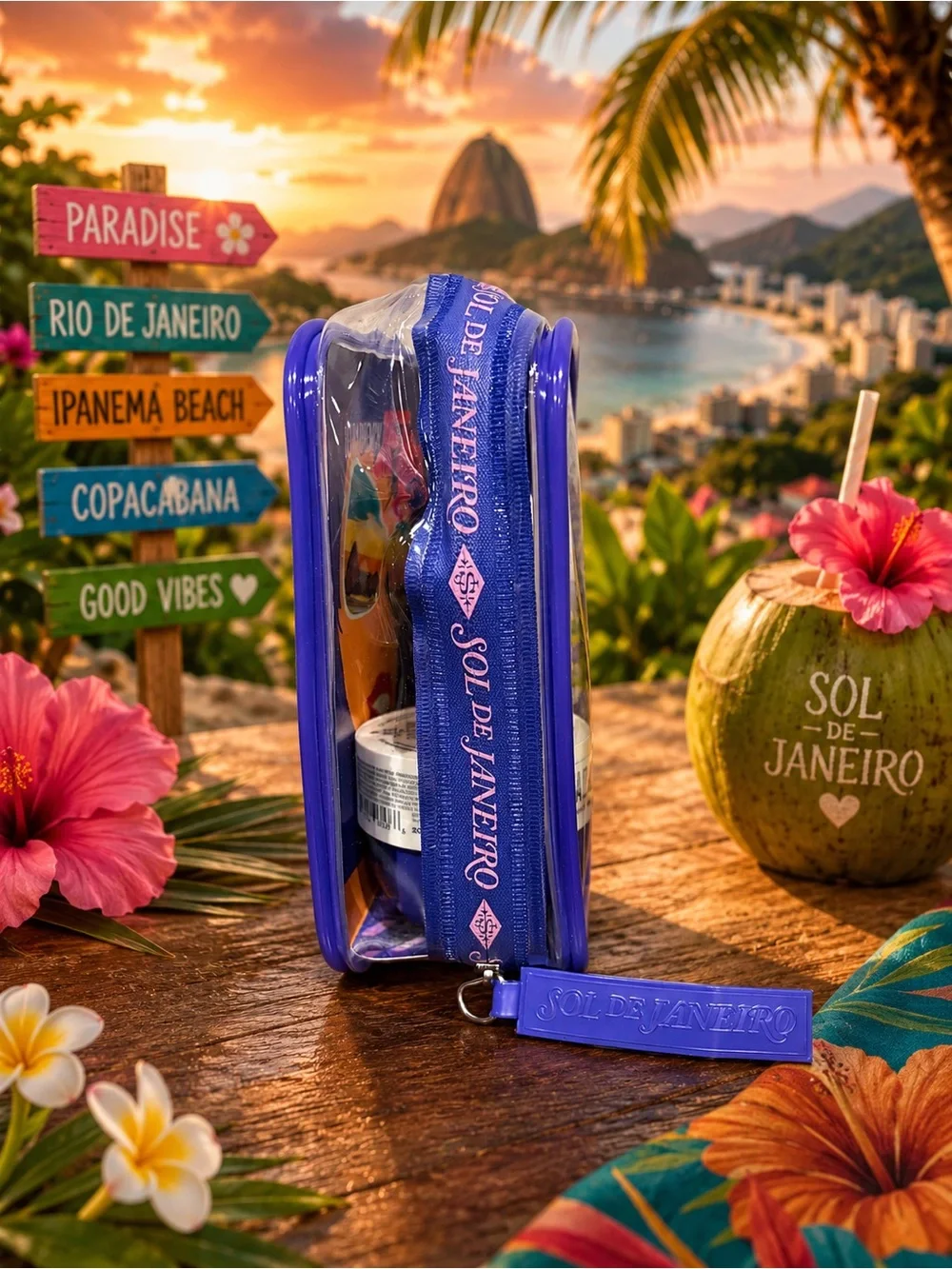 Sol de Janeiro Delicia Drench 3-Pc Set Body Butter Shower Oil Travel Pouch NWT